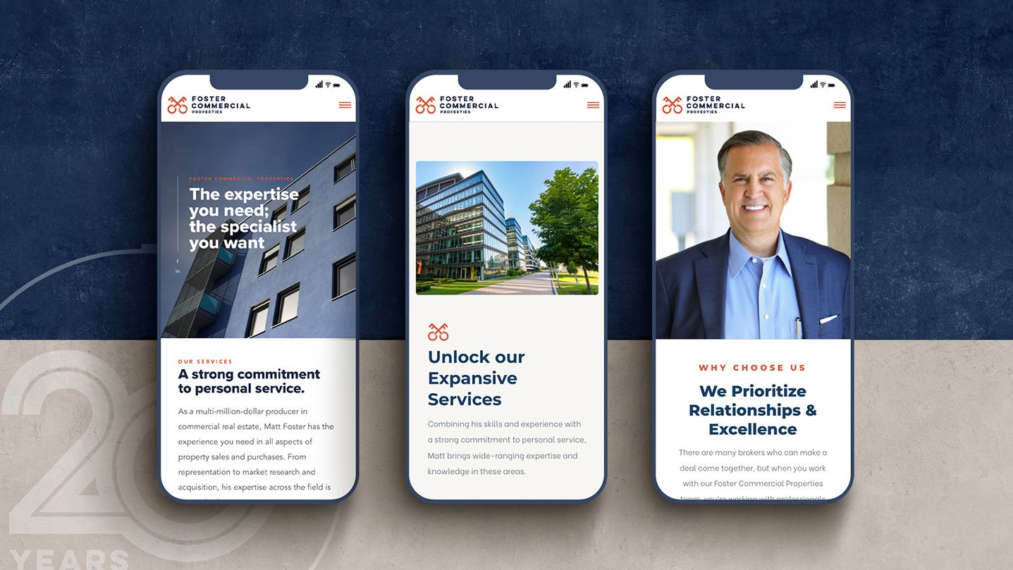 Foster Commercial Properties branding design website mobile 1