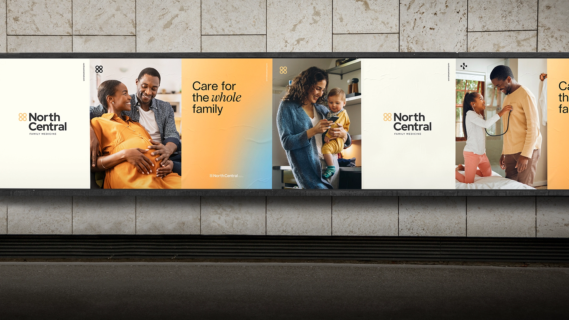 Posters on a wall featuring North Central's branding